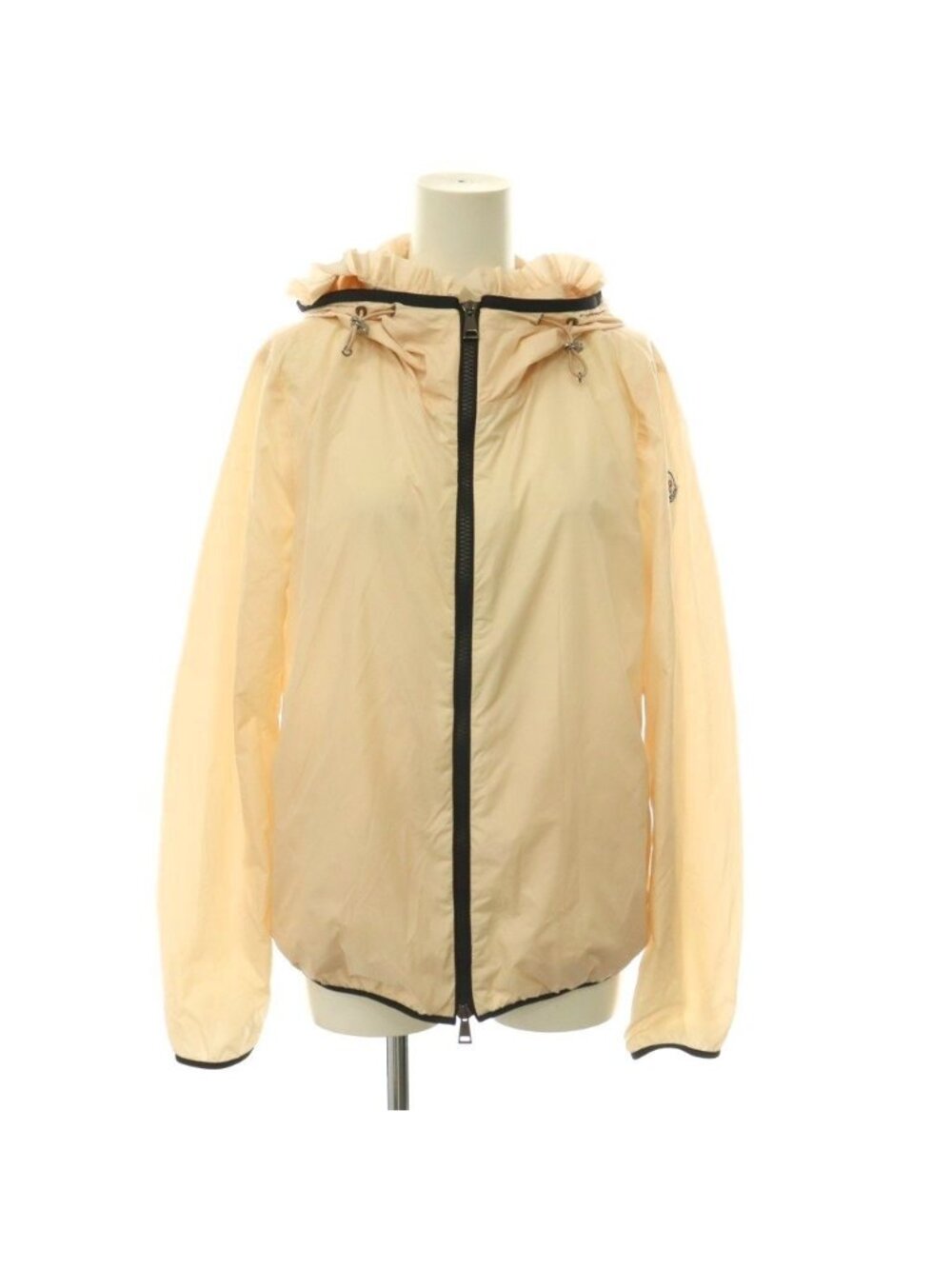 Moncler Lait Ruffle Nylon Jacket Zip Up Hood Pink Beige Black 1